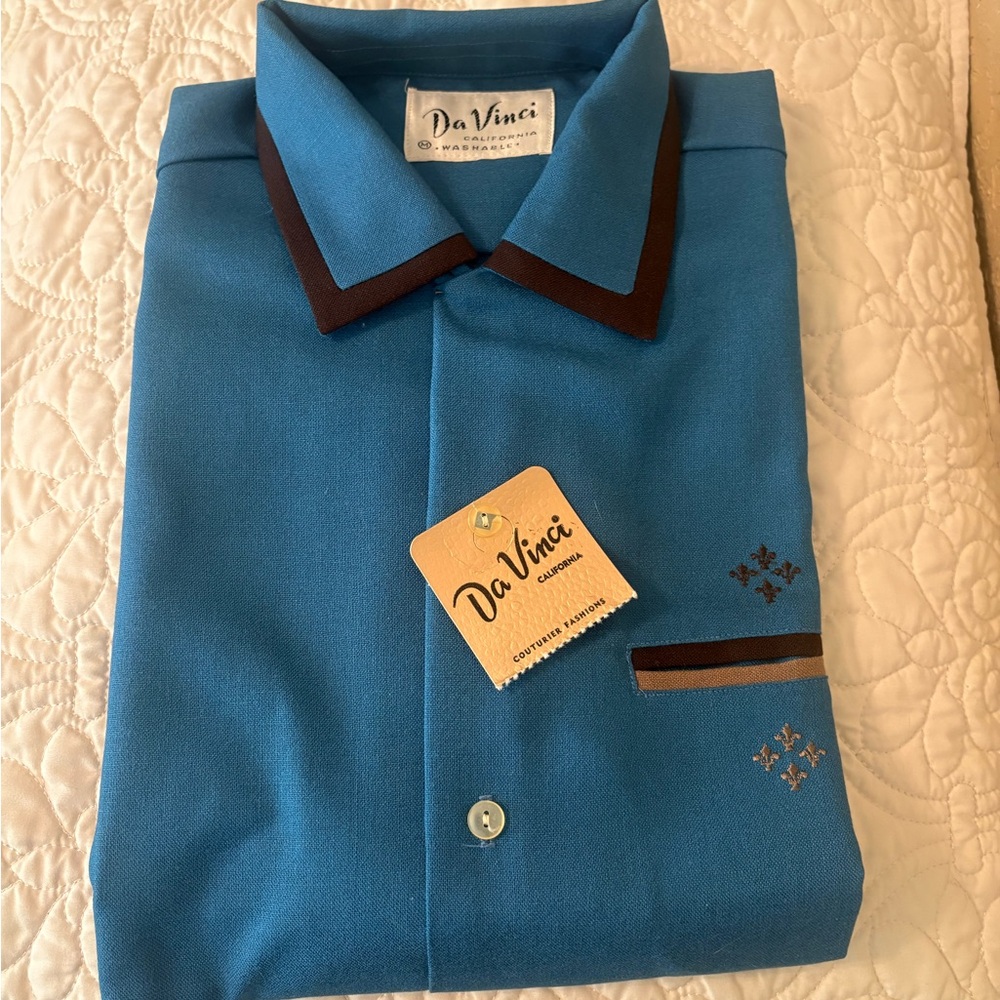 DaVinci Teal and Brown Men's Casual Shirt